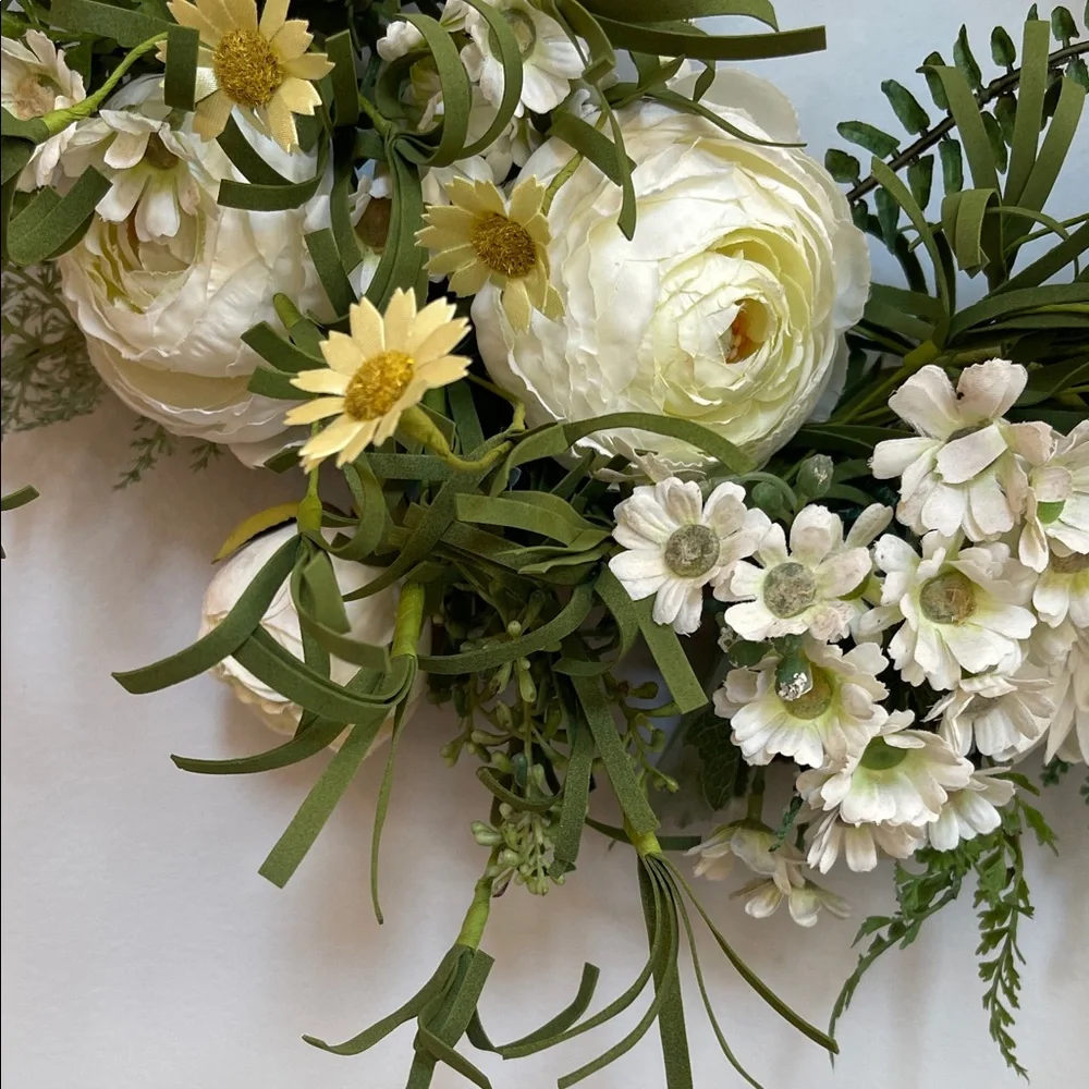 Elegant Upcycled Green and White Floral Wreath